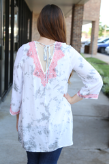 tie dye tunic with red embroidery