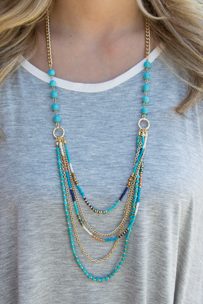 Beaded Layer Necklace - Blue