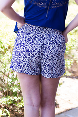 leopard print shorts with navy and pink