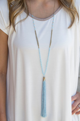 light blue tassel necklace