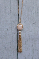 Blush and pearl tassel necklace