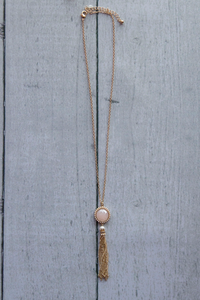 Blush and Pearl Tassel Necklace