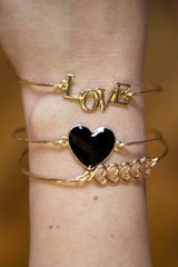 Love & Heart Bangle Set - Black