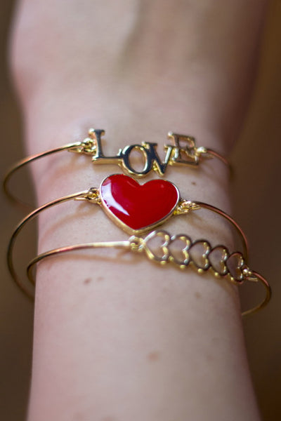 Love & Heart Bangle Set - Red