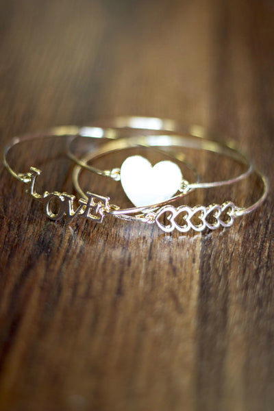 Love & Heart Bangle Set - Cream