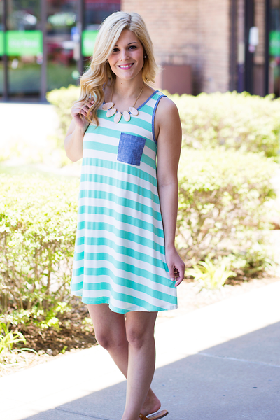Denim Pocket Dress - Mint