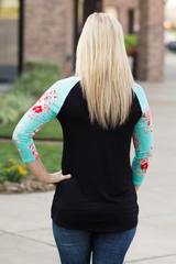 floral baseball tee black