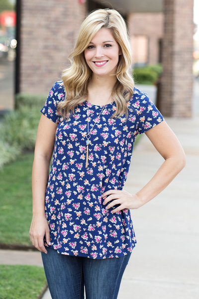 Floral Simple Tee - Navy