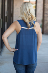 navy tank with pink detail