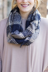 navy fringe infinity scarf