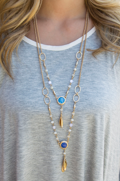 Layered Pendant Necklace - Blue