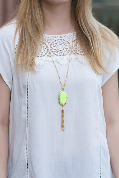 Oval Tassel Necklace - Neon
