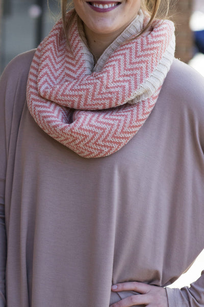 Ribbed Chevron Infinity - Coral