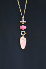 long pink druzy necklace
