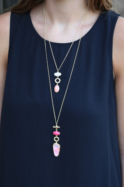 Layered Druzy Necklace - Pink