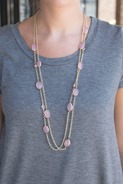 Layered Pink Gem Necklace