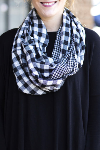 White & Black Buffalo Check Scarf