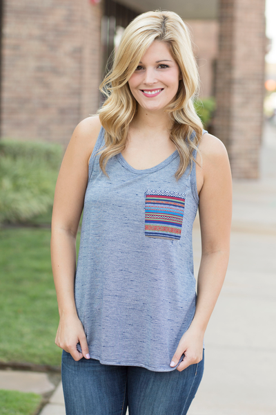 Printed Pocket Tank - Navy