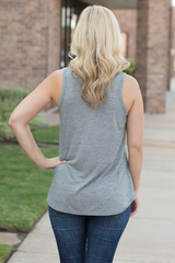 olive tank with patterned pocket