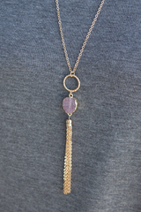 long purple druzy tassel necklace