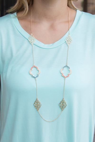 Jessie Necklace - Peach/Teal