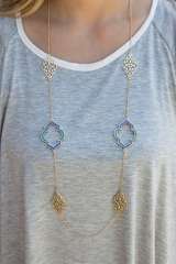 blue and green quatrefoil necklace