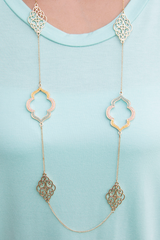yellow and pink quatrefoil necklace