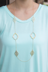 yellow and mint quatrefoil necklace