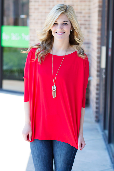 3/4 Sleeve Piko Top - Red