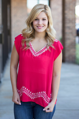 red embroidered shift top