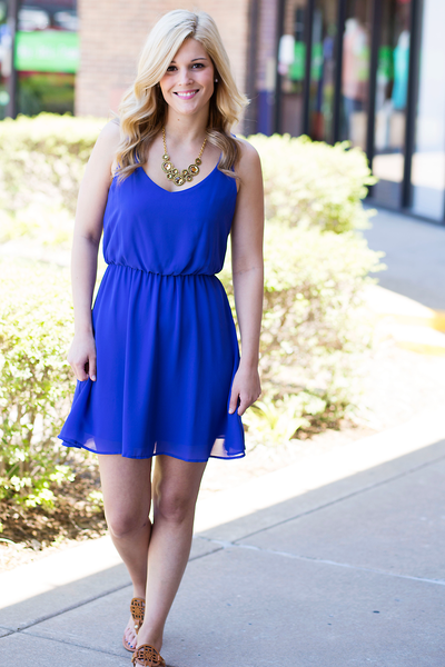 Rosette Dress - Royal Blue