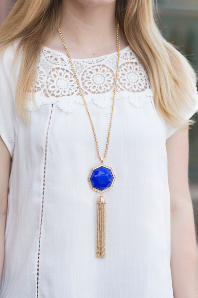 Octagon Tassel Necklace - Royal Blue