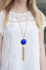 Octagon Tassel Necklace - Royal Blue