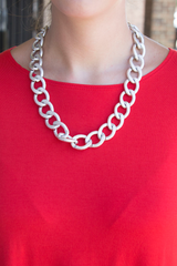 silver chain link statement necklace