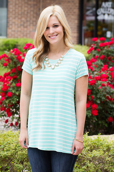 Button Back Striped Tee