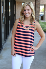 coral and navy striped tank