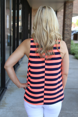 neon coral and striped tank