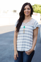 striped ruffle sleeve top