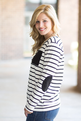 striped sweater with suede patches