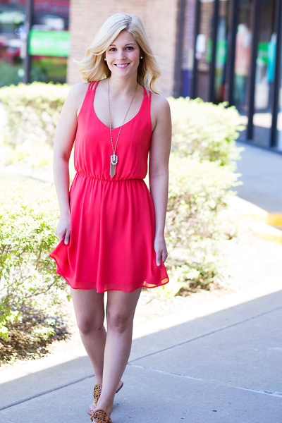 Rosette Dress - Tomato