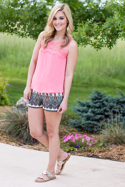 Coral Fringe Lace Tank