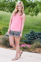 coral lace fringe tank top