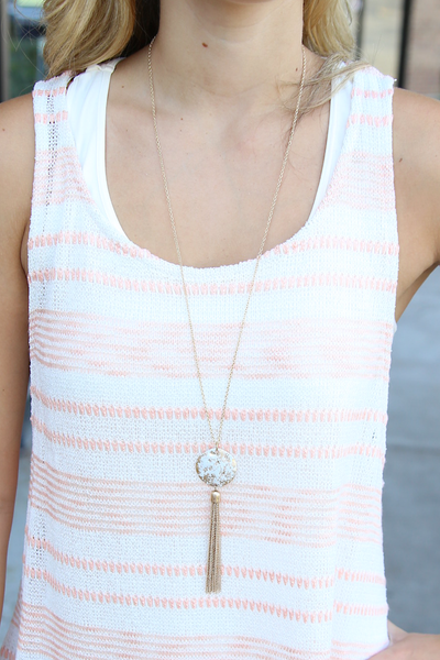 Speckled Tassel Necklace - White
