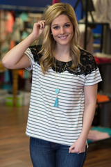 white stripes and lace top